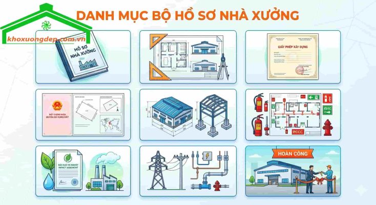 Bộ hồ sơ nhà xưởng là tập hợp toàn bộ các văn bản pháp lý, bản vẽ kỹ thuật, chứng từ và hợp đồng