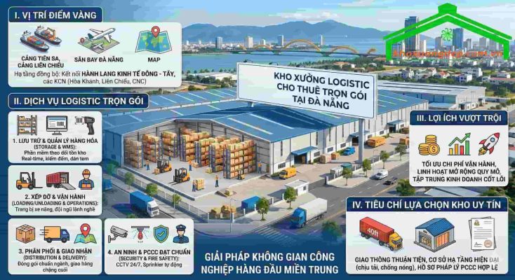 Kho bãi hiện đại tại Đà Nẵng đều đã tích hợp mô hình kho xưởng kết hợp dịch vụ logistics trọn gói.